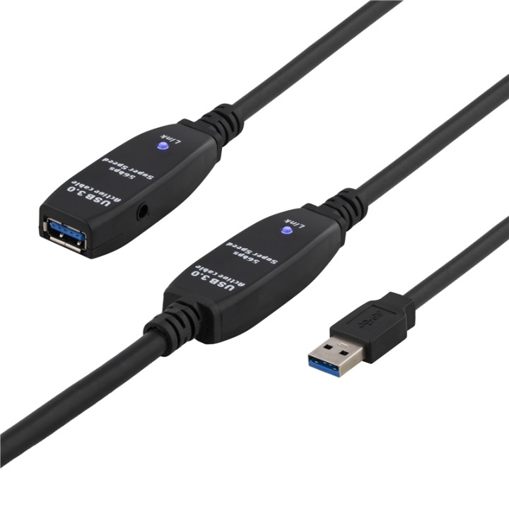 DELTACO aktiivinen USB 3.0-jatkokaapeli, Tyyppi A u-n,adp,15m, sininen ryhmässä TIETOKOONET & TARVIKKEET / Kaapelit & Sovittimet / USB / USB-A / Kaapelit @ TP E-commerce Nordic AB (38-23089)