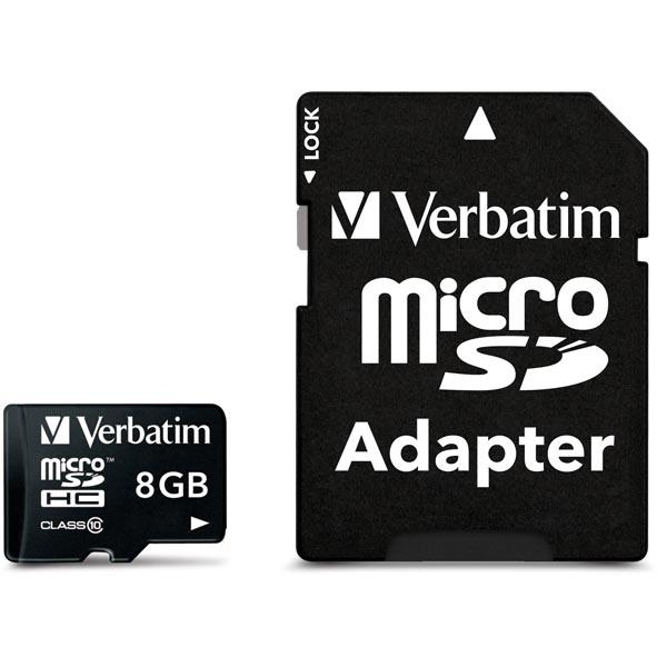 Verbatim microSDHC, 8GB, Class 10, inkl adapter (44081) ryhmässä KODINELEKTRONIIKKA / Tallennusvälineet / Muistikortit / MicroSD/HC/XC @ TP E-commerce Nordic AB (38-23510)