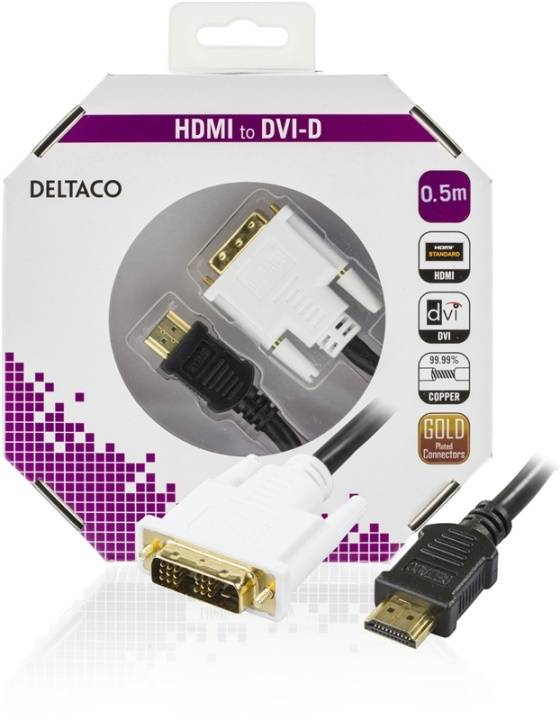 DELTACO HDMI - DVI-kaapeli, Full HD 60Hz, 19-pin HDMI - DVI-D S. Link ryhmässä TIETOKOONET & TARVIKKEET / Kaapelit & Sovittimet / DVI / Kaapelit @ TP E-commerce Nordic AB (38-23542)