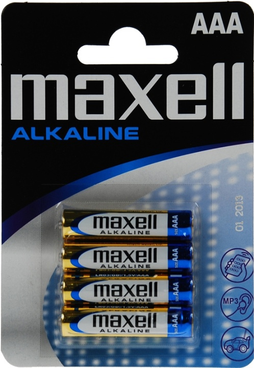 Maxell paristo, AAA (LR03), Alkaline, 1,5V, 4-pakkaus ryhmässä KODINELEKTRONIIKKA / Paristot & Laturit / Akut / AAA @ TP E-commerce Nordic AB (38-23566)