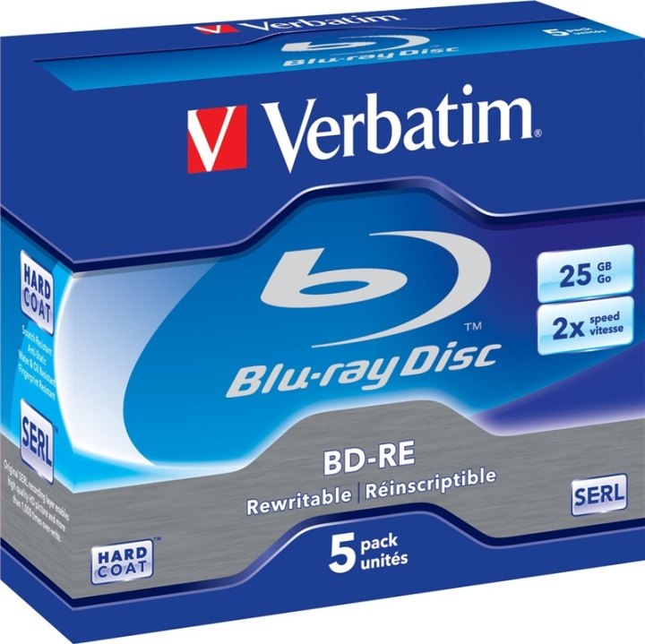 Verbatim BD-RE, 2x, 25 GB/200 min, 5-pakkaus jewel case Hard Coat SERL ryhmässä KODINELEKTRONIIKKA / Tallennusvälineet / CD/DVD/BD-levyt / Blu-Ray @ TP E-commerce Nordic AB (38-23601)