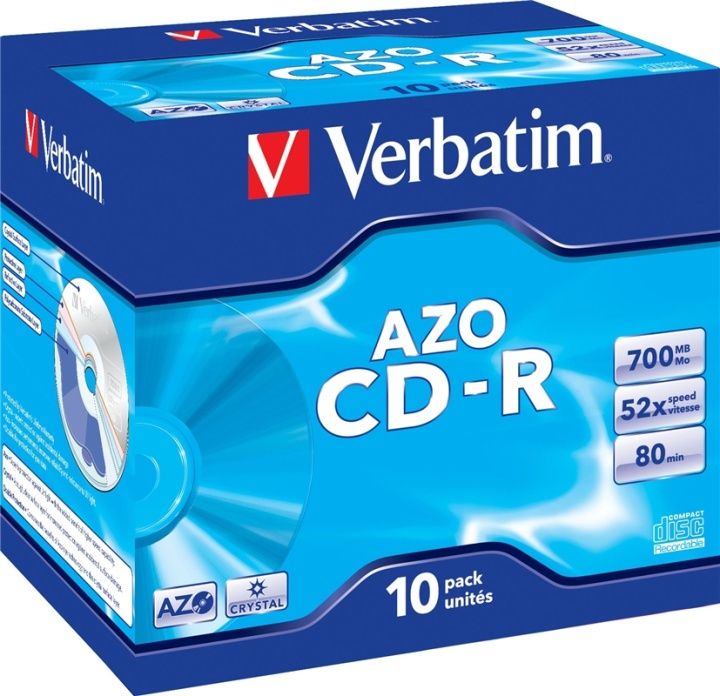Verbatim CD-R, 52x, 700 MB/80 min, 10-pakkaus jewel case, AZO, Crystal ryhmässä KODINELEKTRONIIKKA / Tallennusvälineet / CD/DVD/BD-levyt / CD-R @ TP E-commerce Nordic AB (38-23622)