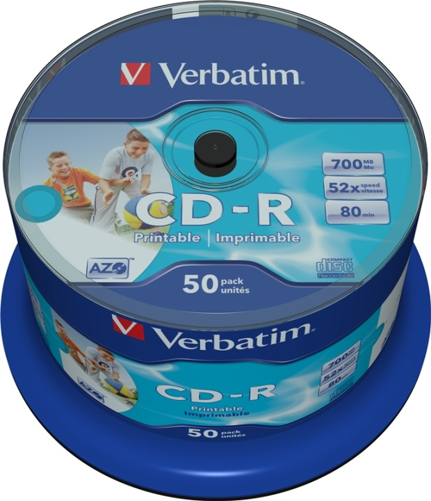 Verbatim CD-R, 52x, 700 MB/80 min, spindle, AZO, printable, 50-pakkaus ryhmässä KODINELEKTRONIIKKA / Tallennusvälineet / CD/DVD/BD-levyt / CD-R @ TP E-commerce Nordic AB (38-23635)
