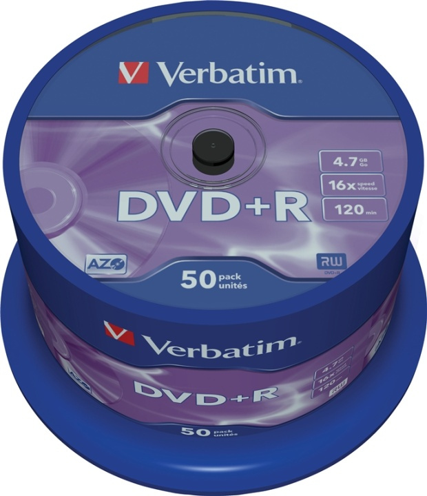 Verbatim DVD+R, 16x, 4,7 GB/120 min, 50-pakkaus spindle, AZO ryhmässä KODINELEKTRONIIKKA / Tallennusvälineet / CD/DVD/BD-levyt / DVD+R @ TP E-commerce Nordic AB (38-23661)