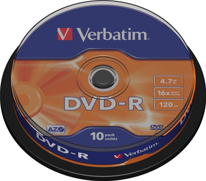Verbatim DVD-R, 16x, 4,7 GB/120 min, 10-pakkaus, spindle, AZO ryhmässä KODINELEKTRONIIKKA / Tallennusvälineet / CD/DVD/BD-levyt / DVD-R @ TP E-commerce Nordic AB (38-23688)