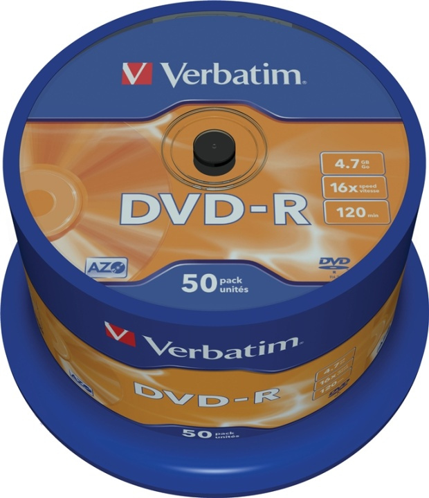 Verbatim DVD-R, 16x, 4,7 GB/120 min, 50-pakkaus, spindle, AZO ryhmässä KODINELEKTRONIIKKA / Tallennusvälineet / CD/DVD/BD-levyt / DVD-R @ TP E-commerce Nordic AB (38-23690)
