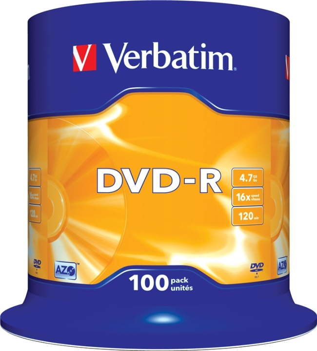 Verbatim DVD-R, 16x, 4,7 GB/120 min, 100-pakkaus spindle, AZO ryhmässä KODINELEKTRONIIKKA / Tallennusvälineet / CD/DVD/BD-levyt / DVD-R @ TP E-commerce Nordic AB (38-23691)
