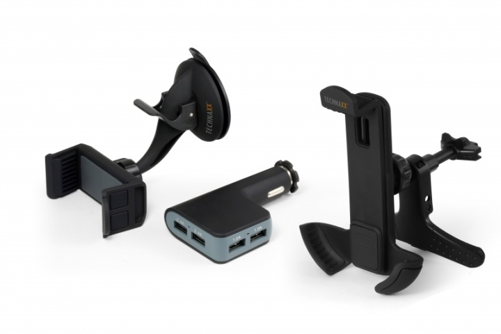 Technaxx autoteline älypuhelimille + autolaturi 4x USB-portilla (TE08) ryhmässä AUTO / Matkapuhelinteline / Matkapuhelinteline Älypuhelimille @ TP E-commerce Nordic AB (38-25247)