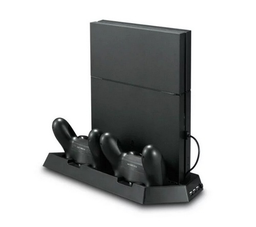 Vertikalt stativ med kylfläktar, laddningsstationer, USB-hub, Playstation 4 Slim ryhmässä KODINELEKTRONIIKKA / Pelikonsolit & Tarvikkeet / Sony PlayStation 4 @ TP E-commerce Nordic AB (38-27160)