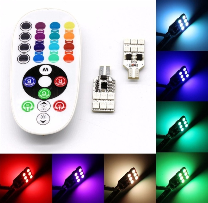 2-pack LED dekorationsljus, T10, RGB ryhmässä AUTO / Auton valot / Diodi lamput & valot / Universal LED @ TP E-commerce Nordic AB (38-27314)