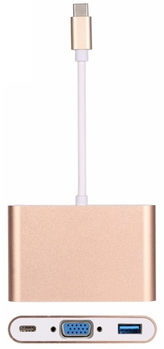 USB-C - VGA, moniporttisovitin, kultainen ryhmässä TIETOKOONET & TARVIKKEET / Kaapelit & Sovittimet / VGA / Sovittimet @ TP E-commerce Nordic AB (38-27861)