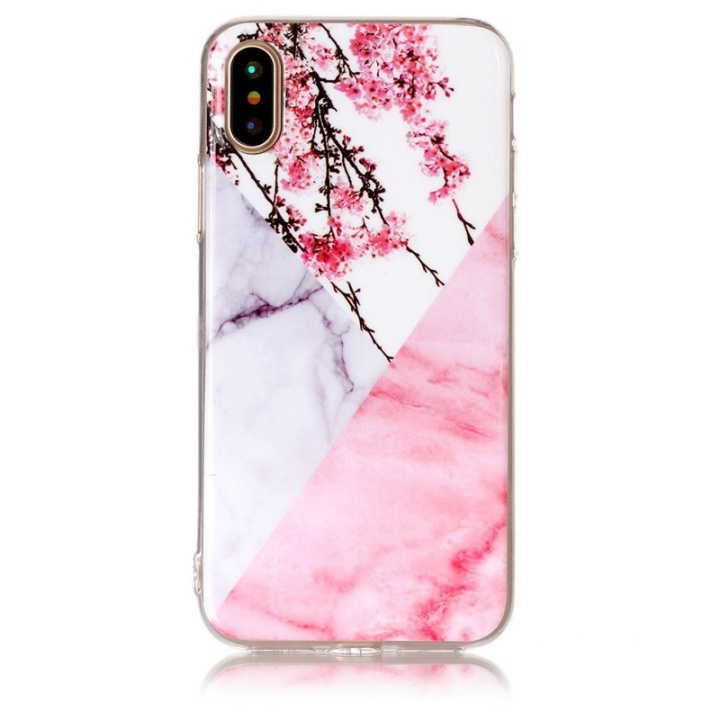 Pehmeä TPU kotelo iPhone X/XS, vaaleanpunaiset kukat, marmori ryhmässä ÄLYPUHELIMET JA TABLETIT / Puhelimen suojakotelo / Apple / iPhone X/XS / Kuoret @ TP E-commerce Nordic AB (38-28458)