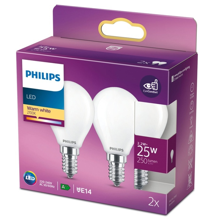 Philips 2-pack LED E14 Klot 25W Frost ryhmässä KODINELEKTRONIIKKA / Valaistus / LED-lamput @ TP E-commerce Nordic AB (38-28880)
