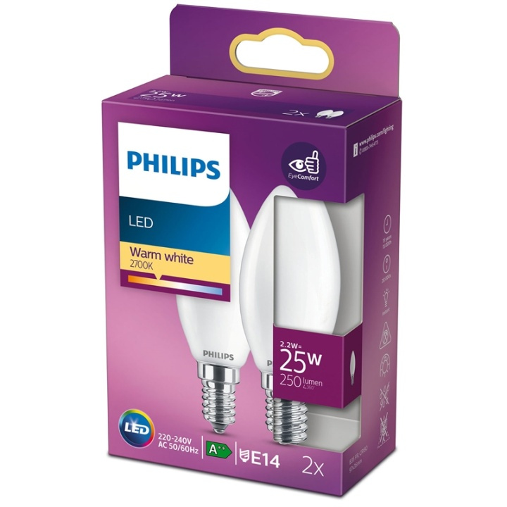 Philips 2-pack LED E14 Kron 25W Frost ryhmässä KODINELEKTRONIIKKA / Valaistus / LED-lamput @ TP E-commerce Nordic AB (38-28882)