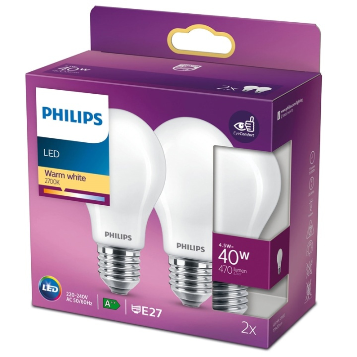 Philips 2-pack LED E27 Normal 40W Fros ryhmässä KODINELEKTRONIIKKA / Valaistus / LED-lamput @ TP E-commerce Nordic AB (38-28884)