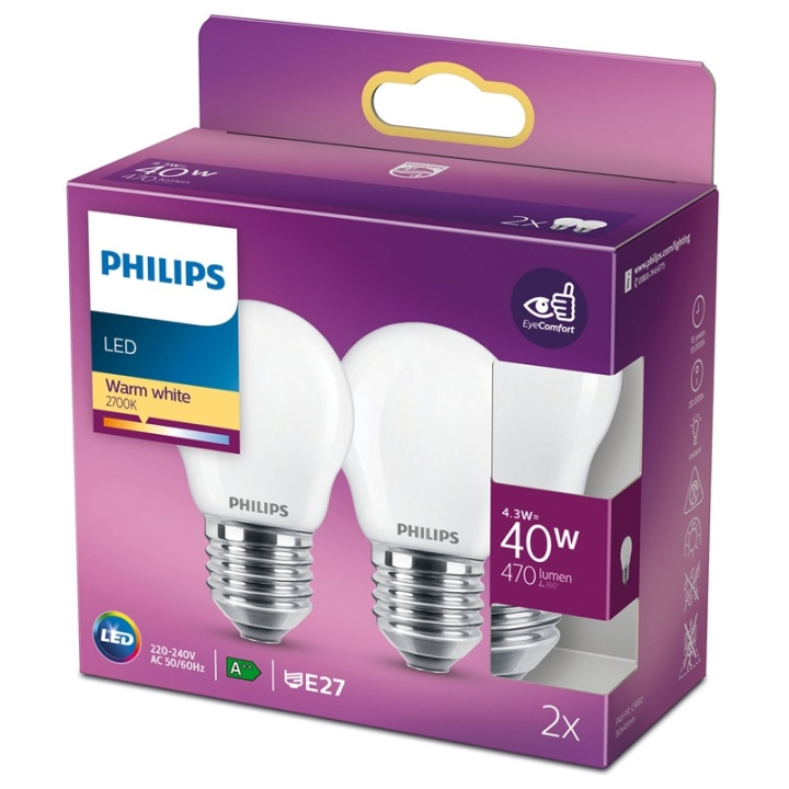 Philips 2-pack LED E27 P45 Klot 40W Fr ryhmässä KODINELEKTRONIIKKA / Valaistus / LED-lamput @ TP E-commerce Nordic AB (38-28887)