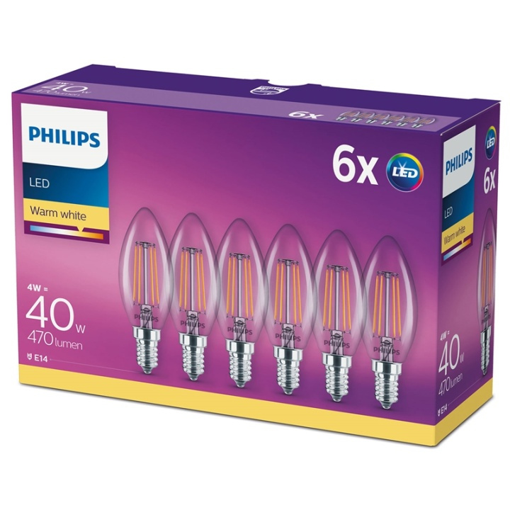 Philips 6-pack LED E14 Kron 40W Klar D ryhmässä KODINELEKTRONIIKKA / Valaistus / LED-lamput @ TP E-commerce Nordic AB (38-28893)