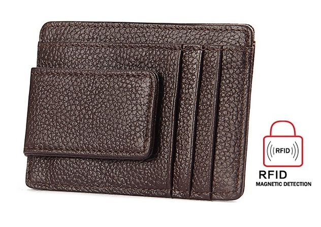 RFID Plånbok med magnetisk sedelklämma - Mörkbrun ryhmässä URHEILU, VAPAA-AIKA JA HARRASTUS / Hauskat tavarat / Älylaitteet @ TP E-commerce Nordic AB (38-29048)