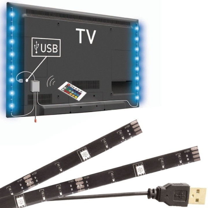 LED-nauha RGB-taustavalo TV:lle kaukosäätimellä, 2x50cm ryhmässä KODINELEKTRONIIKKA / Valaistus / LED-silmukka @ TP E-commerce Nordic AB (38-29300)