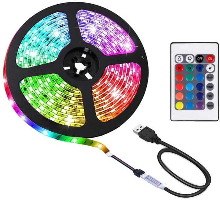 LED-strip, 1 Meter, RGB med fjärrkontroll, USB ryhmässä KODINELEKTRONIIKKA / Valaistus / LED-silmukka @ TP E-commerce Nordic AB (38-29301)