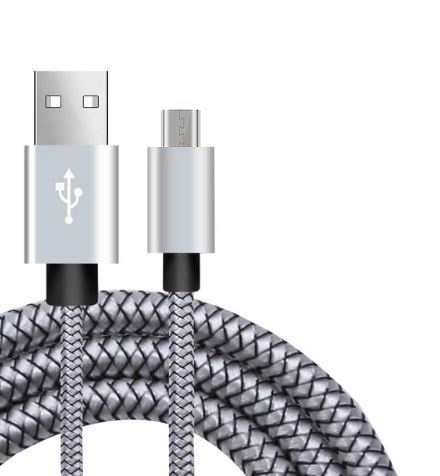 Micro-USB Tekstiilikaapeli 1 m, Hopea ryhmässä ÄLYPUHELIMET JA TABLETIT / Laturit & Kaapelit / Kaapelit / MicroUSB-kaapelit @ TP E-commerce Nordic AB (38-29679)