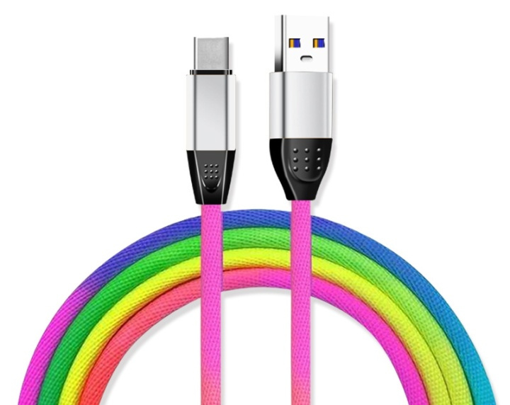 Mikro-USB-kangaskaapeli 1 m, Sateenkaaren värit ryhmässä ÄLYPUHELIMET JA TABLETIT / Laturit & Kaapelit / Kaapelit / MicroUSB-kaapelit @ TP E-commerce Nordic AB (38-29684)