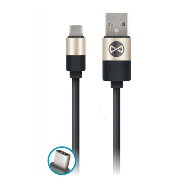 Forever USB C, 1 meter, Svart ryhmässä ÄLYPUHELIMET JA TABLETIT / Laturit & Kaapelit / Kaapelit / Tyyppi C -kaapelit @ TP E-commerce Nordic AB (38-29744)