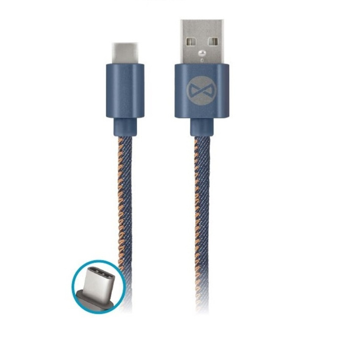 Forever USB C, tekstiilipäällysteiset farkut 1m ryhmässä ÄLYPUHELIMET JA TABLETIT / Laturit & Kaapelit / Kaapelit / Tyyppi C -kaapelit @ TP E-commerce Nordic AB (38-29752)