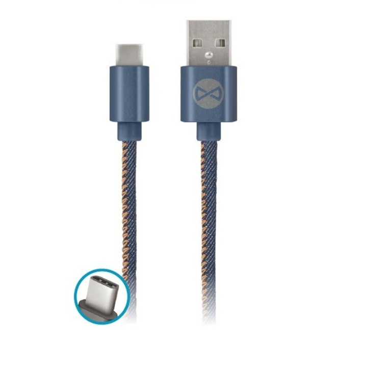 Forever USB C, Textilklädd jeans 1m ryhmässä ÄLYPUHELIMET JA TABLETIT / Laturit & Kaapelit / Kaapelit / Tyyppi C -kaapelit @ TP E-commerce Nordic AB (38-29752)