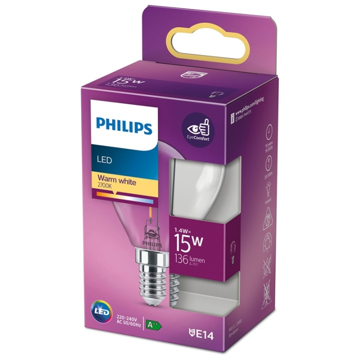 Philips LED E14 Sphere 15W Kirkas 136lm ryhmässä KODINELEKTRONIIKKA / Valaistus / LED-lamput @ TP E-commerce Nordic AB (38-35655)