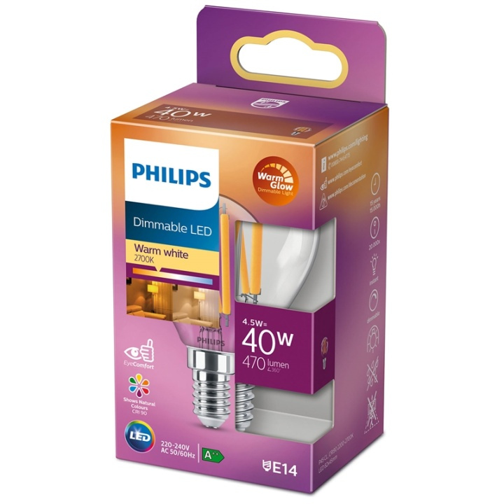 Philips LED E14 Klot 40W 470 lm Klar Dimbar ryhmässä KODINELEKTRONIIKKA / Valaistus / LED-lamput @ TP E-commerce Nordic AB (38-35658)