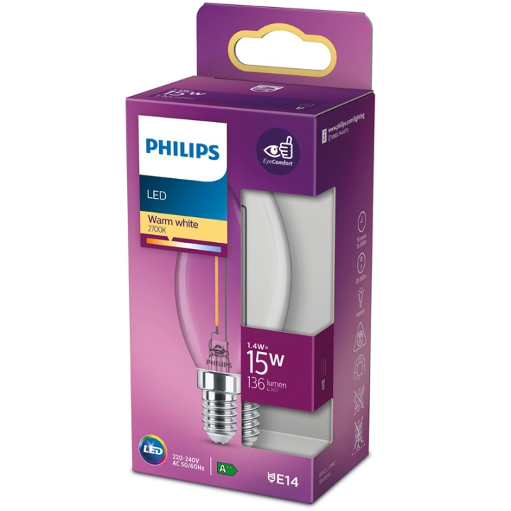 Philips LED E14 Kron 15W Klar 136lm ryhmässä KODINELEKTRONIIKKA / Valaistus / LED-lamput @ TP E-commerce Nordic AB (38-35659)