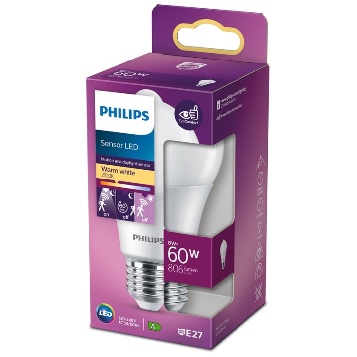 Philips LED E27 Normal 60W Rörelsesens ryhmässä KODINELEKTRONIIKKA / Valaistus / LED-lamput @ TP E-commerce Nordic AB (38-35900)