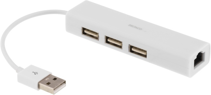 DELTACO USB-hubi ja -verkkosovitin, 100Mbps, 3xUSB, valkoinen ryhmässä TIETOKOONET & TARVIKKEET / Verkko / Verkkokortti / USB @ TP E-commerce Nordic AB (38-36776)