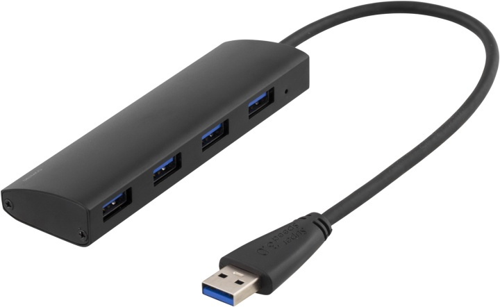 DELTACO USB 3.1 Gen 1 -hubi, 4x Type A naaras, alumiinia, musta ryhmässä TIETOKOONET & TARVIKKEET / Tietokonetarvikkeet / USB-telakat @ TP E-commerce Nordic AB (38-36779)