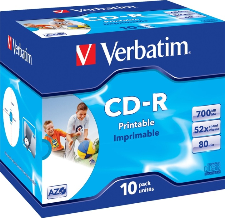 Verbatim CD-R, 52x, 700 MB/80 min, 10-pakkaus,jewel case,AZO,printable ryhmässä KODINELEKTRONIIKKA / Tallennusvälineet / CD/DVD/BD-levyt / CD-R @ TP E-commerce Nordic AB (38-37122)