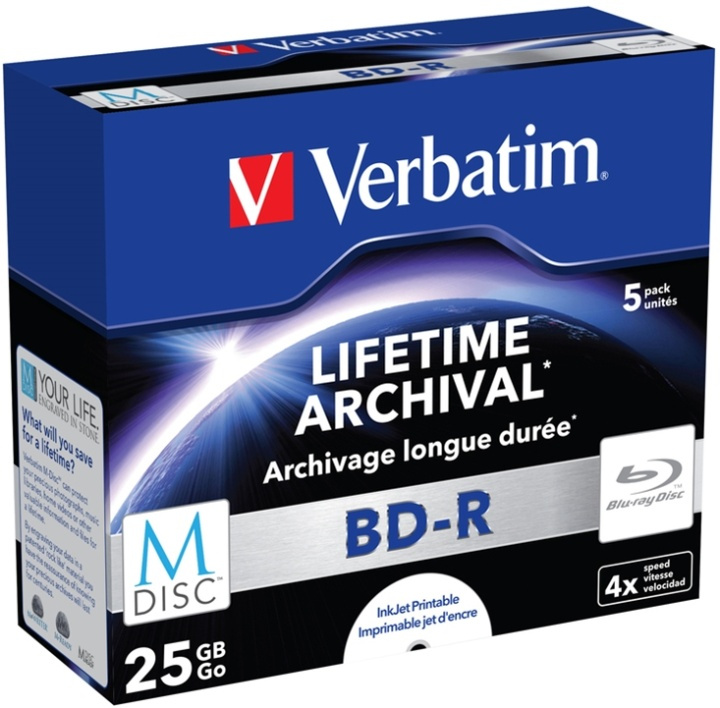 Verbatim M-Disc BD-R, 4x, 25GB/200min, 5-pack jewel case ryhmässä KODINELEKTRONIIKKA / Tallennusvälineet / CD/DVD/BD-levyt / CD/DVD säilytys @ TP E-commerce Nordic AB (38-37135)