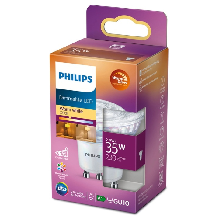 Philips Warm Glow LED -spottilamppu, GU10, 2200-2700 K, 230 lm, himmennettävä ryhmässä KODINELEKTRONIIKKA / Valaistus / LED-lamput @ TP E-commerce Nordic AB (38-38757)