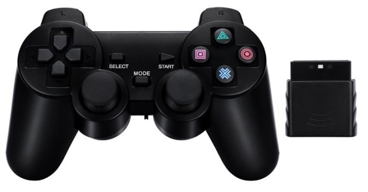Trådlös handkontroll till Playstation 2 och PS1 (svart) ryhmässä KODINELEKTRONIIKKA / Pelikonsolit & Tarvikkeet / Sony PlayStation 2 @ TP E-commerce Nordic AB (38-39827)