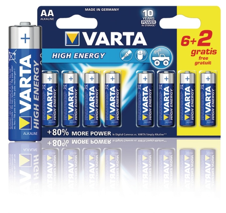 Varta Alkaliparisto AA 1.5 V High Energy 8-Monipakkaus ryhmässä KODINELEKTRONIIKKA / Paristot & Laturit / Akut / AA @ TP E-commerce Nordic AB (38-41918)