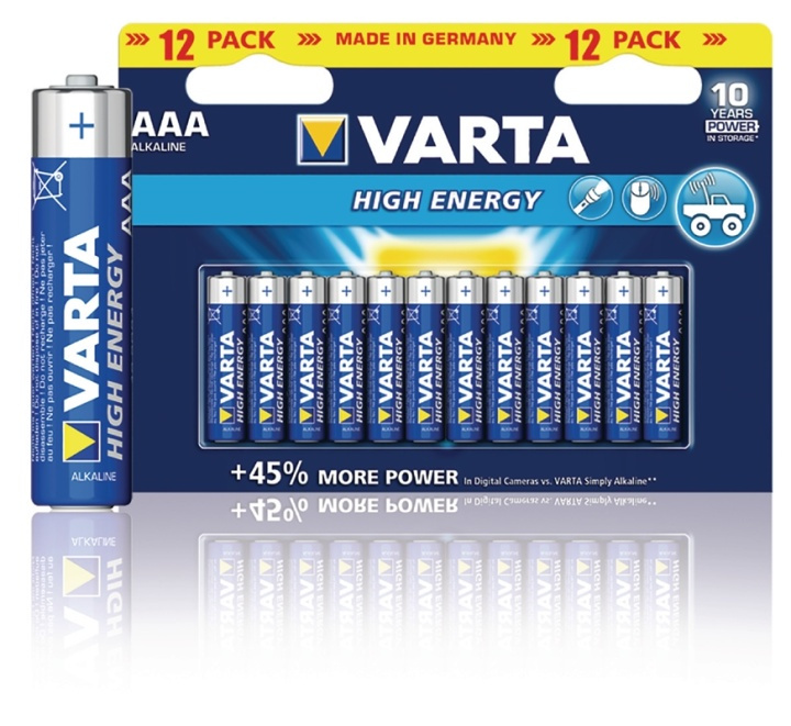 Varta Alkaliparisto AAA 1.5 V High Energy 12-Pakkaus ryhmässä KODINELEKTRONIIKKA / Paristot & Laturit / Akut / AAA @ TP E-commerce Nordic AB (38-41921)