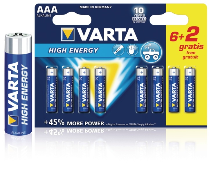 Varta Alkaliparisto AAA 1.5 V High Energy 8-Monipakkaus ryhmässä KODINELEKTRONIIKKA / Paristot & Laturit / Akut / AAA @ TP E-commerce Nordic AB (38-41924)