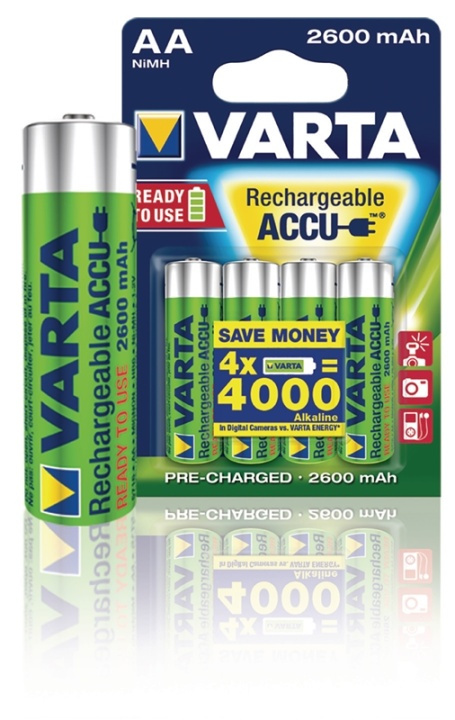 Varta Ladattava Ni-MH-Akku AA | 1.2 V DC | 2500 mAh | 4-Blister-kortti ryhmässä KODINELEKTRONIIKKA / Paristot & Laturit / Ladattavat paristot / AA @ TP E-commerce Nordic AB (38-41938)