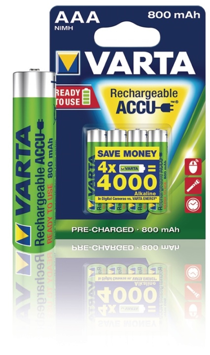 Varta Ladattava Ni-MH-Akku AAA | 1.2 V DC | 800 mAh | Esiladattu | 4-Blister-kortti ryhmässä KODINELEKTRONIIKKA / Paristot & Laturit / Ladattavat paristot / AAA @ TP E-commerce Nordic AB (38-41941)