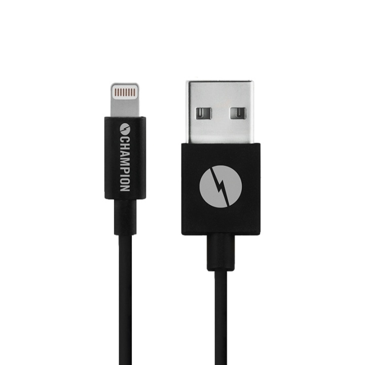 Champion USB-A Lightning-kaapeli 1m musta ryhmässä ÄLYPUHELIMET JA TABLETIT / Laturit & Kaapelit / Kaapelit / Lightning kaapelit @ TP E-commerce Nordic AB (38-43094)