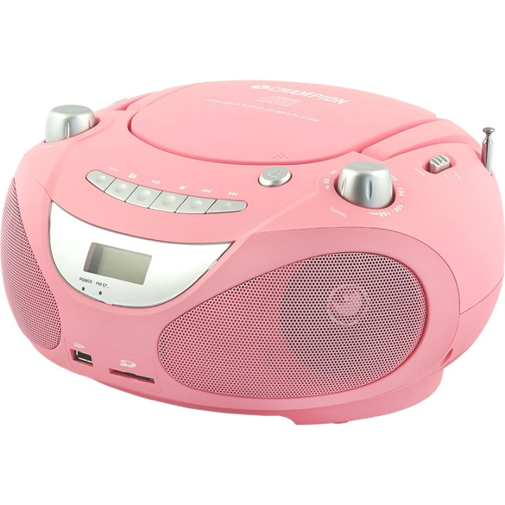 Champion Boombox CD/Radio/MP3/USB Pink ryhmässä KODINELEKTRONIIKKA / Ääni & Kuva / Kotiteatteri, HiFi ja kannettavat / Compact Stereo & Levysoitin @ TP E-commerce Nordic AB (38-43205)