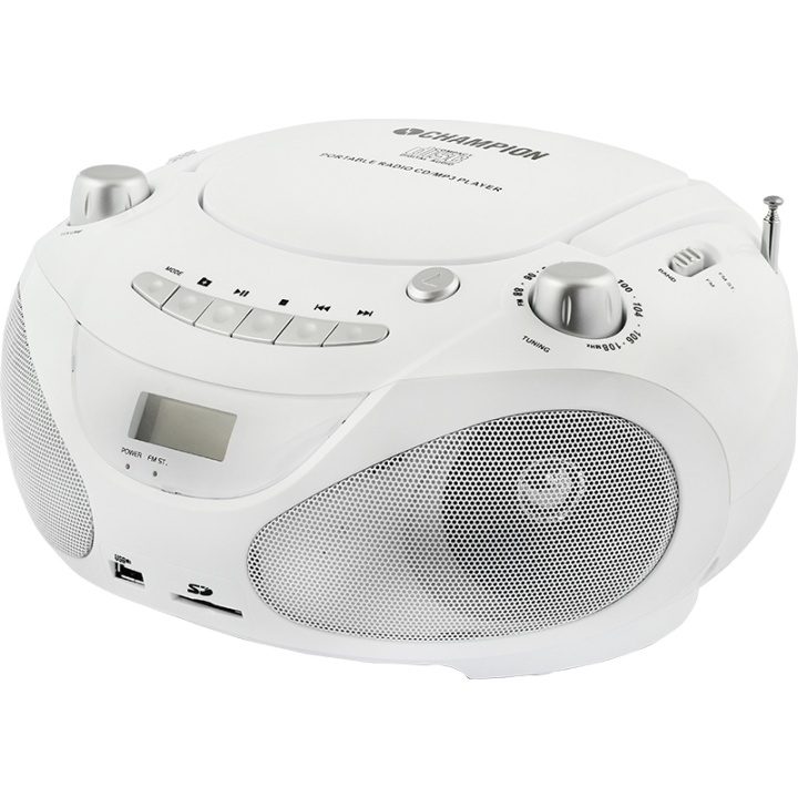 Champion Boombox CD/Radio/MP3/USB White ryhmässä KODINELEKTRONIIKKA / Ääni & Kuva / Kotiteatteri, HiFi ja kannettavat / Compact Stereo & Levysoitin @ TP E-commerce Nordic AB (38-43206)