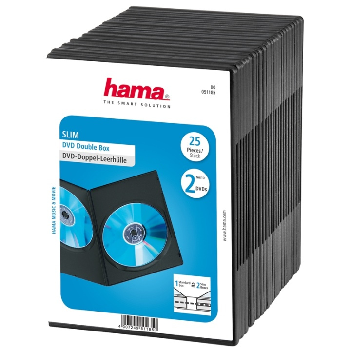 Hama DVD-box Slim Dubbel Svart 25-pack ryhmässä KODINELEKTRONIIKKA / Tallennusvälineet / CD/DVD/BD-levyt / CD/DVD säilytys @ TP E-commerce Nordic AB (38-47339)