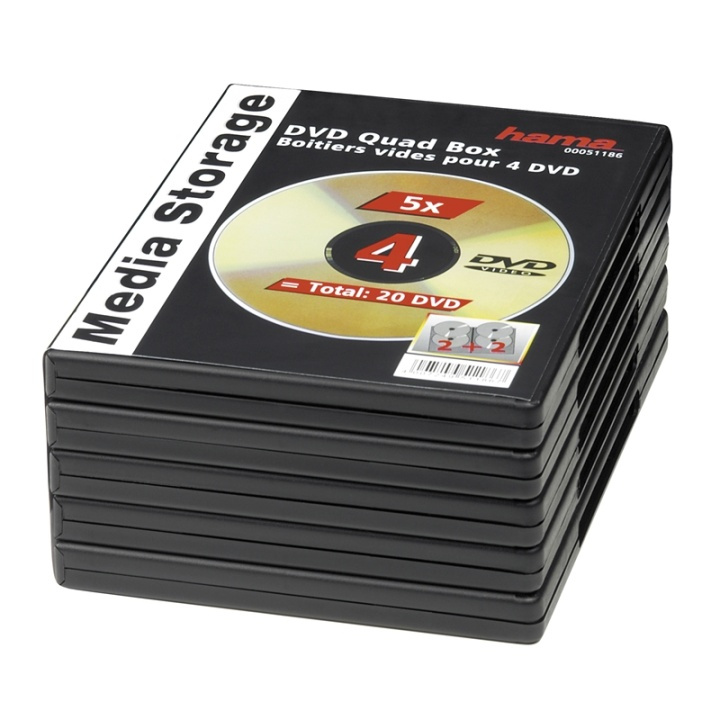 Hama DVD-Box f 4 st Skivor 5-pack ryhmässä KODINELEKTRONIIKKA / Tallennusvälineet / CD/DVD/BD-levyt / CD/DVD säilytys @ TP E-commerce Nordic AB (38-47340)