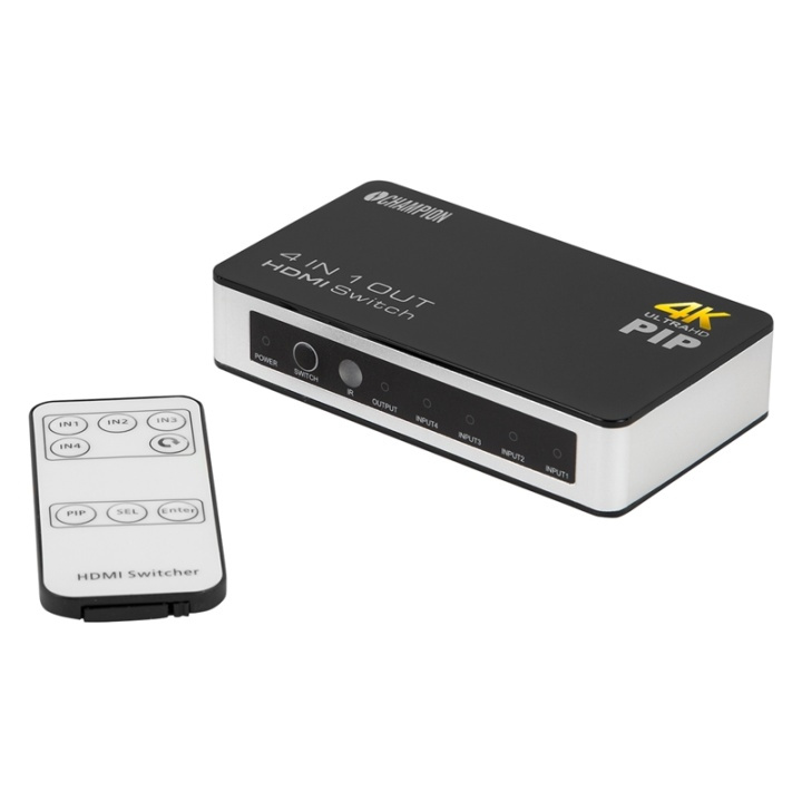 Champion HDMI Switch 4x1 4K Remote/PIP ryhmässä TIETOKOONET & TARVIKKEET / Kaapelit & Sovittimet / Adapterit @ TP E-commerce Nordic AB (38-52263)